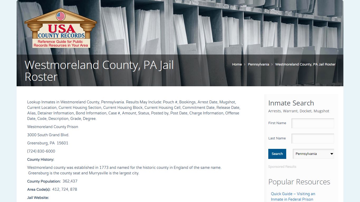 Westmoreland County, PA Jail Roster | Name Search