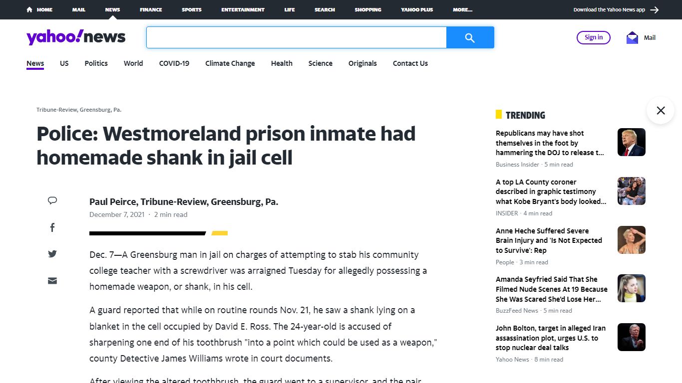 Police: Westmoreland prison inmate had homemade shank in ...